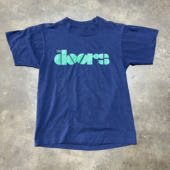 Vintage 80s The Doors Blue/Green Graphic Band T-Shirt - Picture 1 of 3